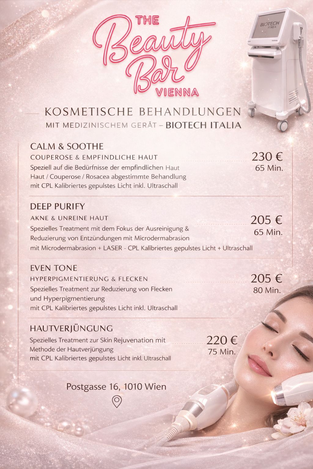 Preisliste Kosmetische Behandlungen mit Biotech Italia Medical