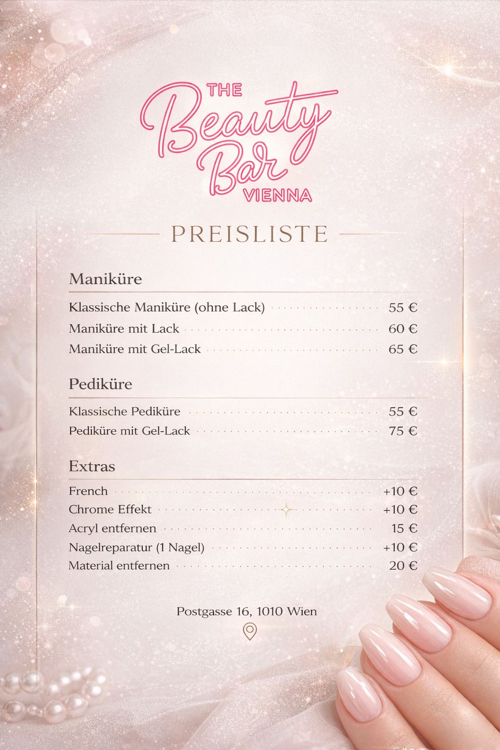 Preisliste Maniküre & Pediküre - The Beauty Bar Vienna
